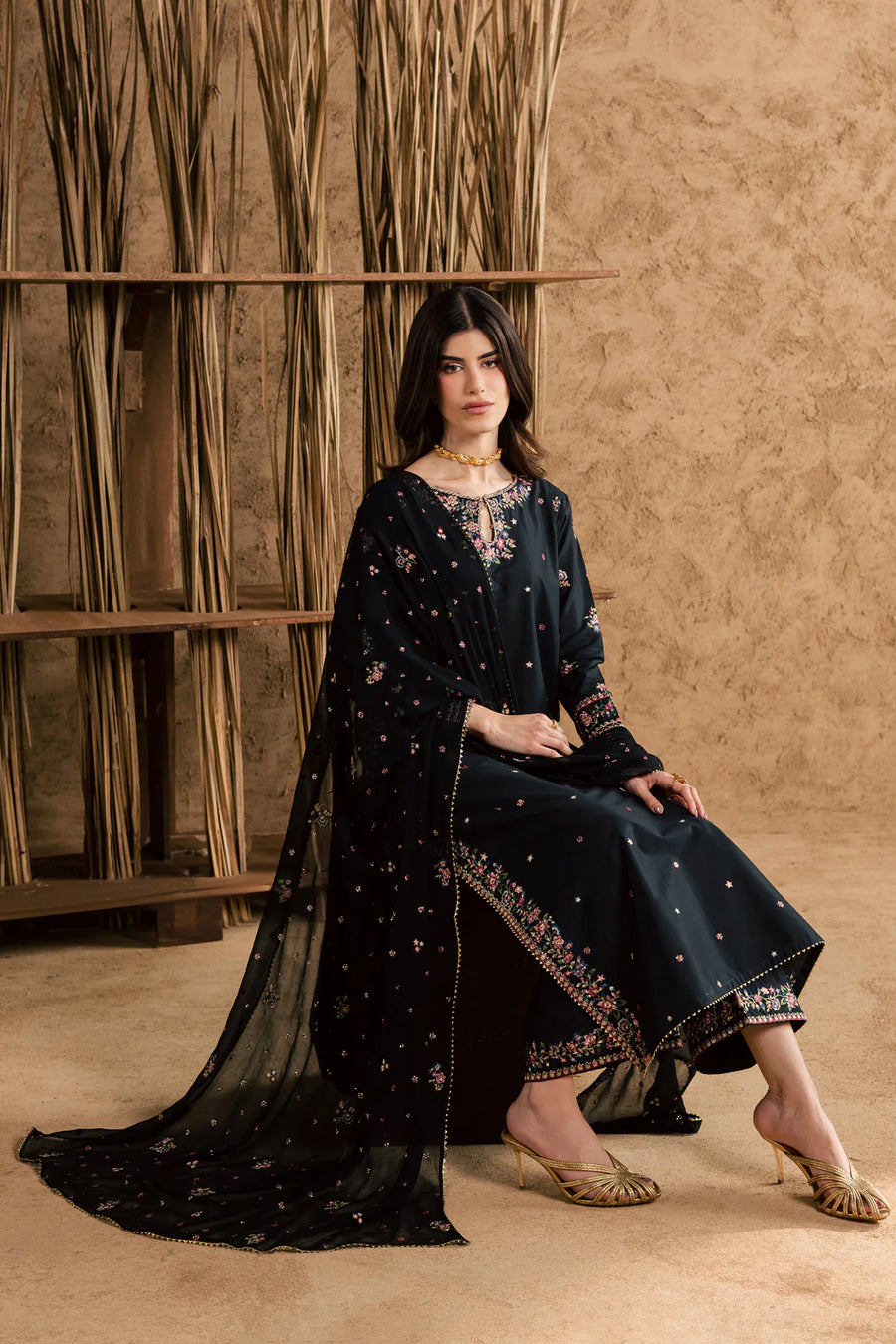 Johana 3 Piece - Black Embroidered Dress