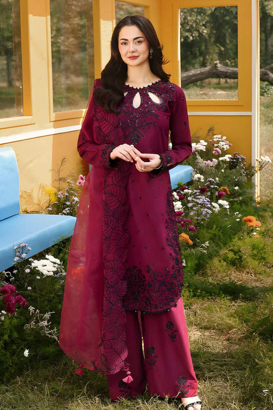 Maroon Embroidered 3-Piece Premium Lawn Suit